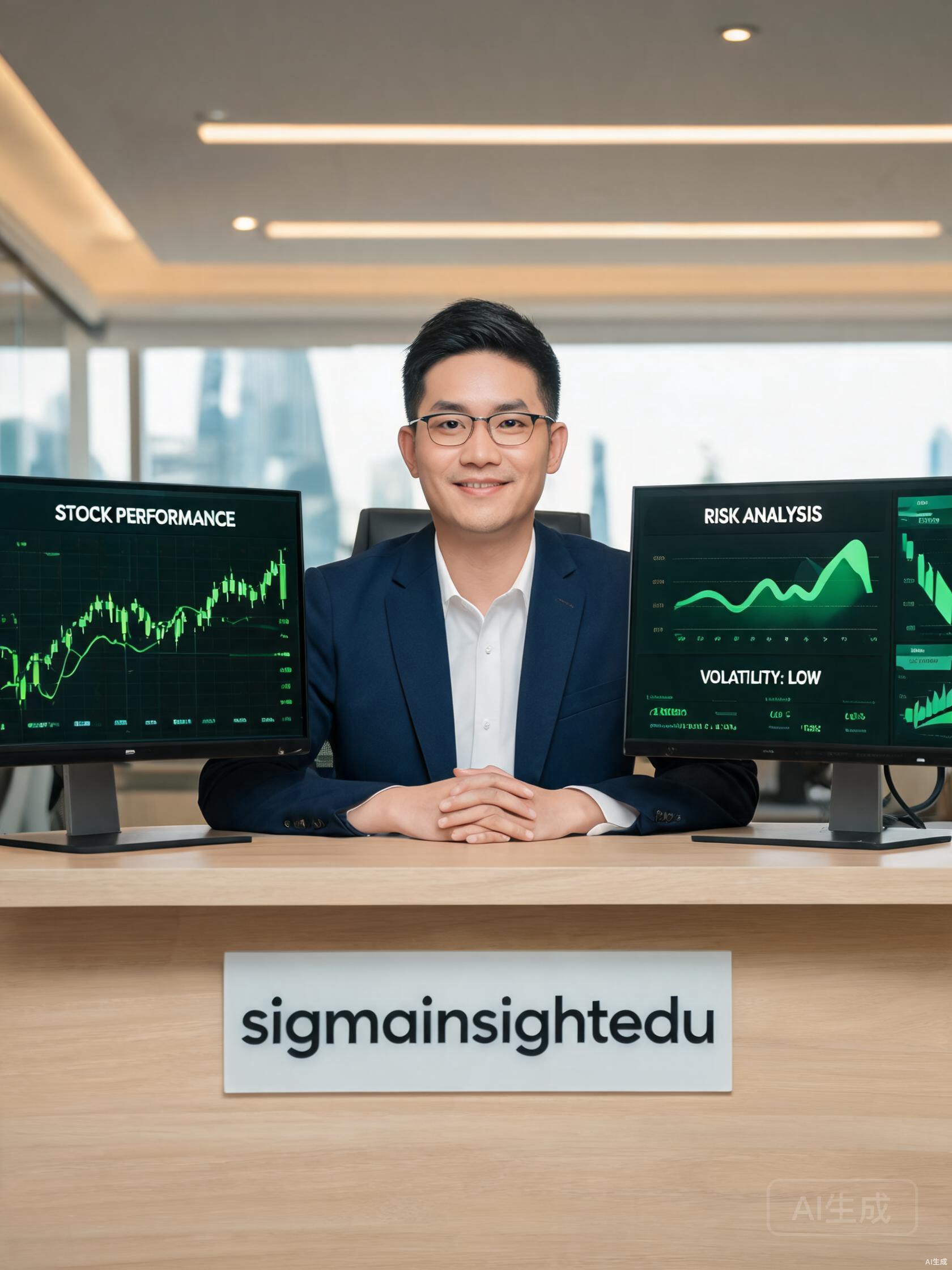 megmarketresearch educator at a trading desk with risk-analysis monitors