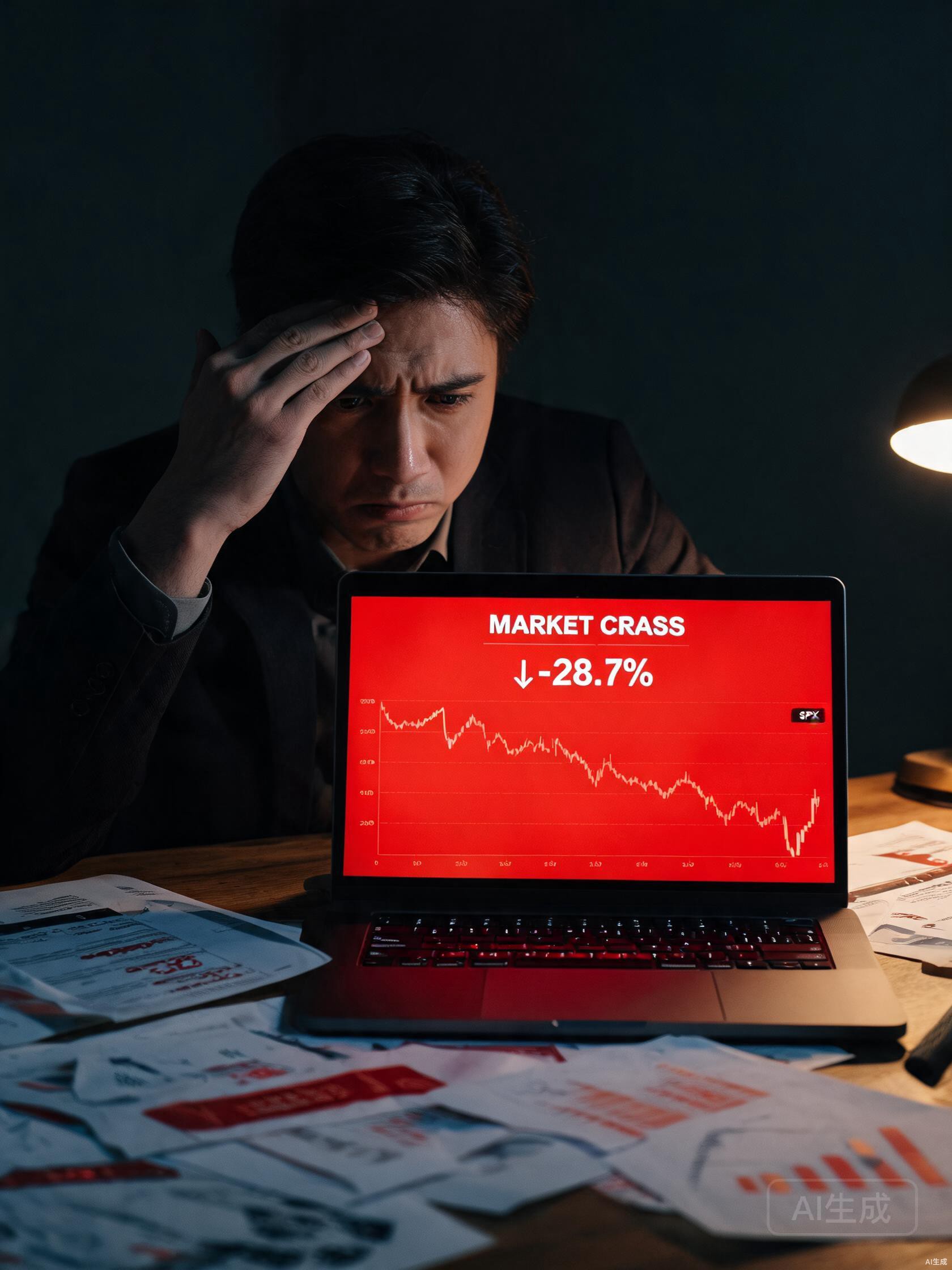 Anxious investor watching red market losses on screen — the pain point we solve
